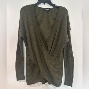 Express olive wrap-front V-Neck sweater